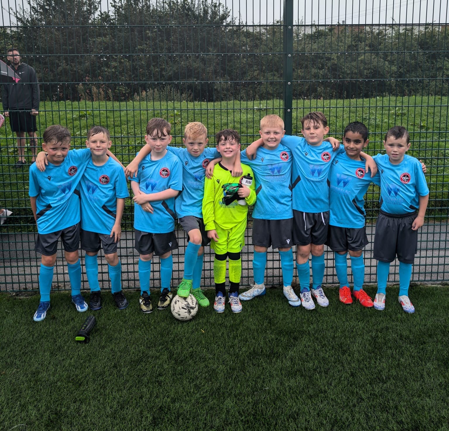 The local children's football team sponsored by Wirrelec, in Wirrelec-branded kits