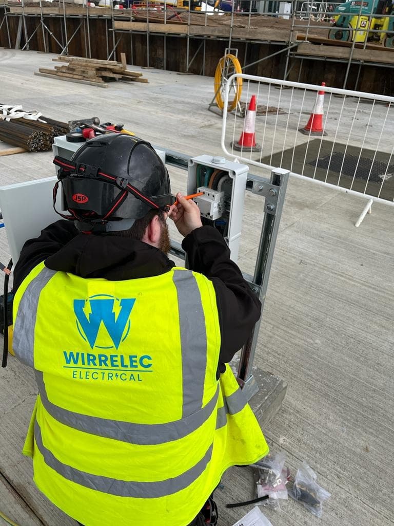 Wirrelec electrician testing on a commercial site