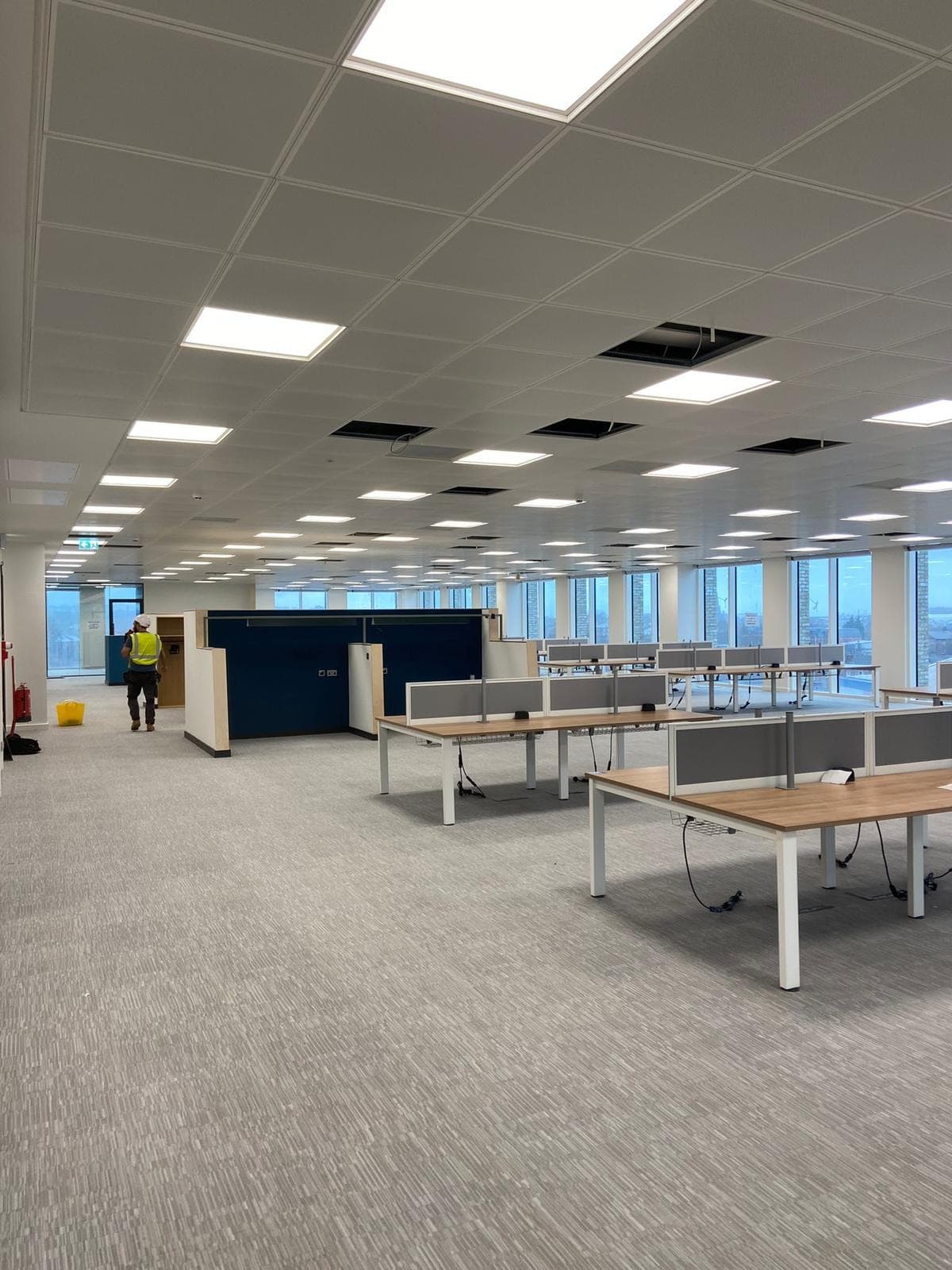 Open plan office lighting installed by Wirrelec